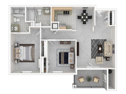 A floor plan of a house with a kitchen, living room, and bathroom.